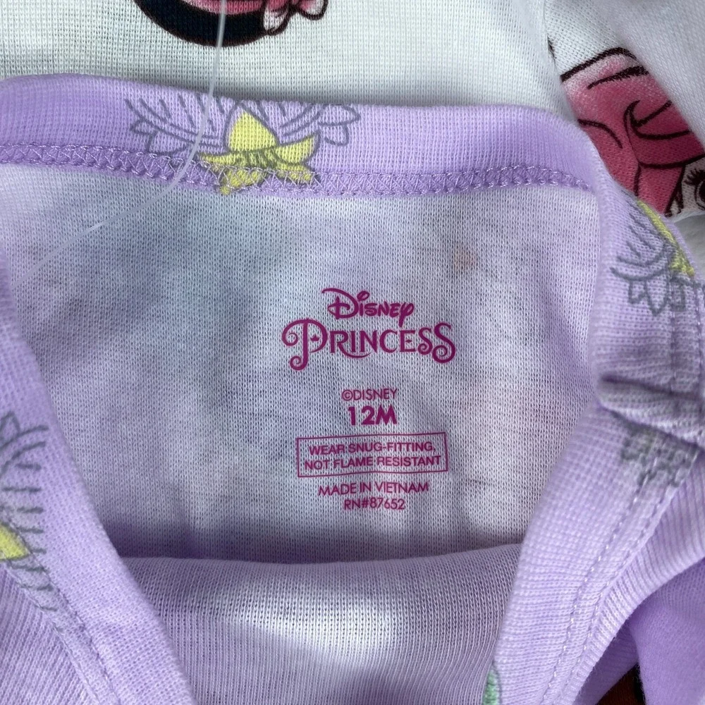 Disney Princess Lot of 2 Pajama Top Girls 12M Purple Snow White & Ariel Graphics